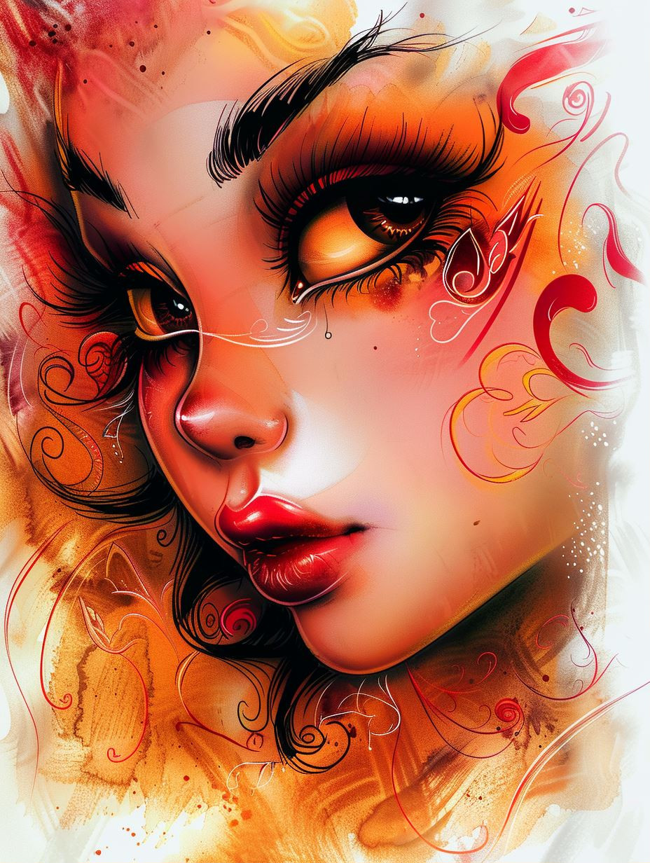 Ethereal Crimson Flame Portrait - Image 1