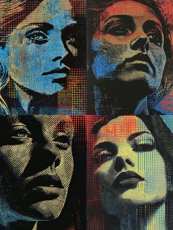 Abstract Halftone Portrait Collage