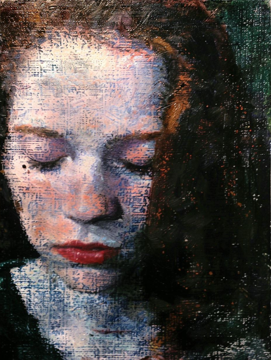 Haunting Gaze in Distressed Oil