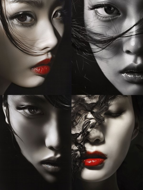 Crimson Lips in Noir Shadow