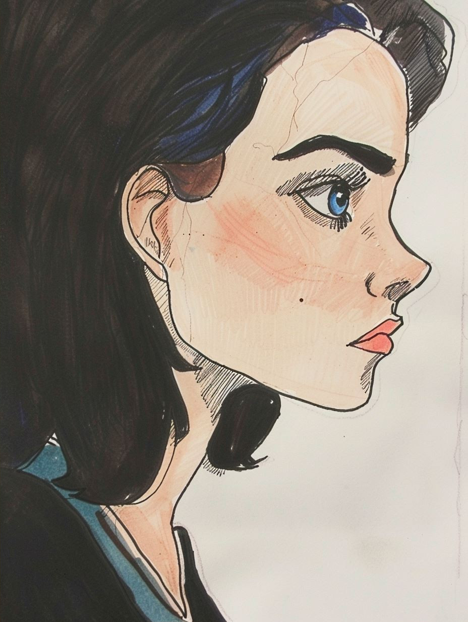 Melancholic Ink and Watercolor Portrait