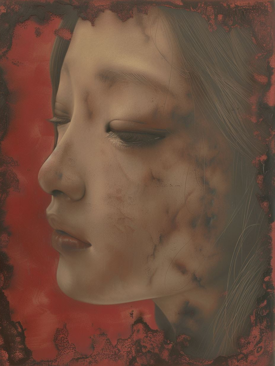 Ethereal Gaze in Crimson Silk