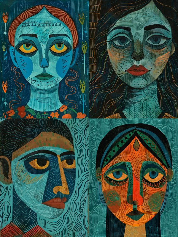 Azure Mysticism Folk Art Portrait
