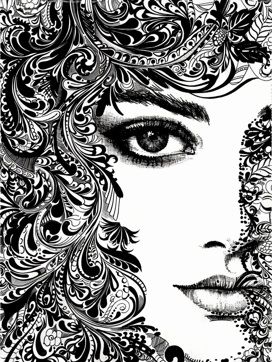 Intricate Floral Ink Portrait