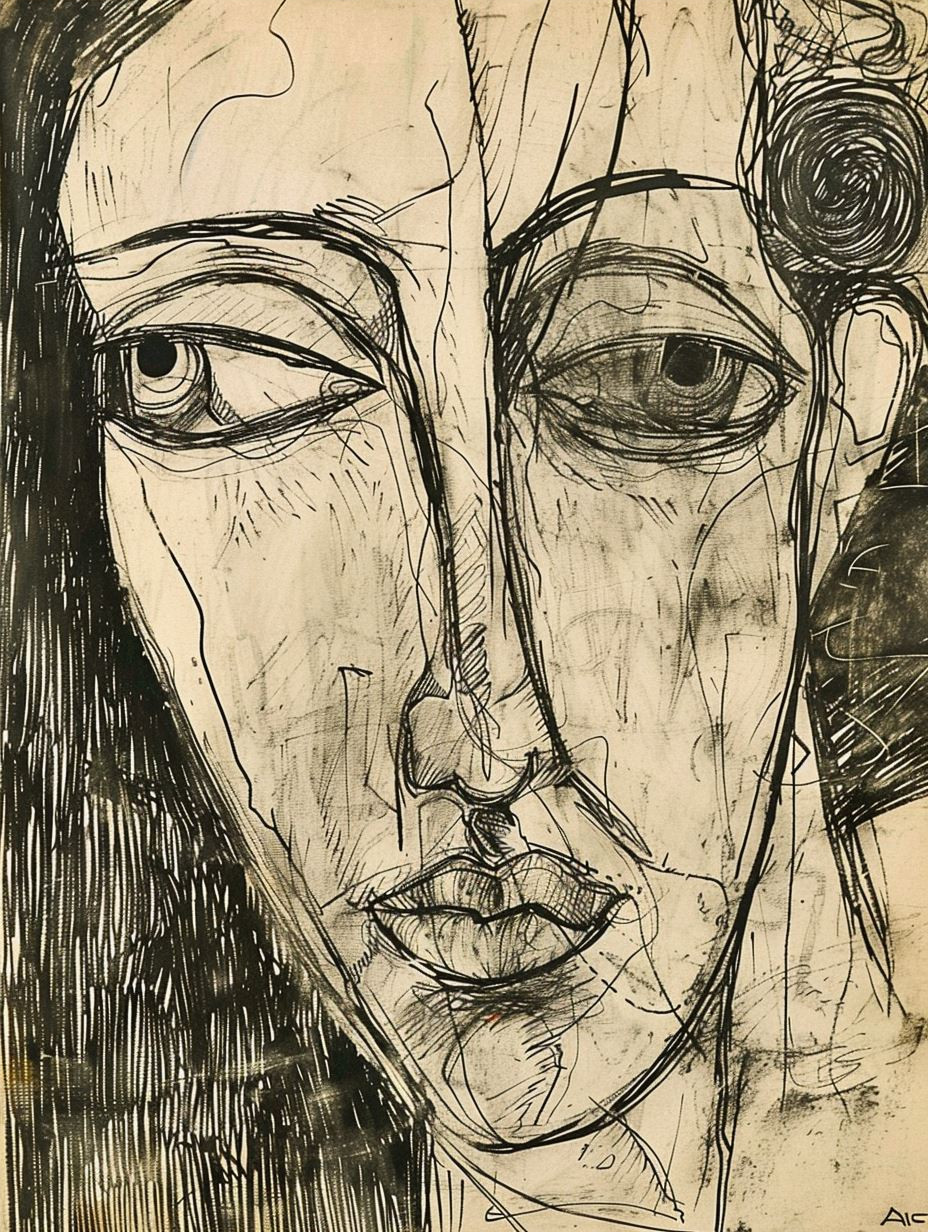 Abstract Ink Portrait Study