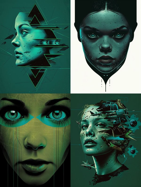 Fragmented Emerald Cybernetic Portrait