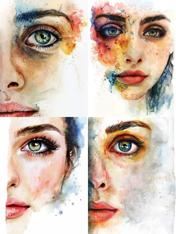 Vibrant Watercolor Gaze Portrait