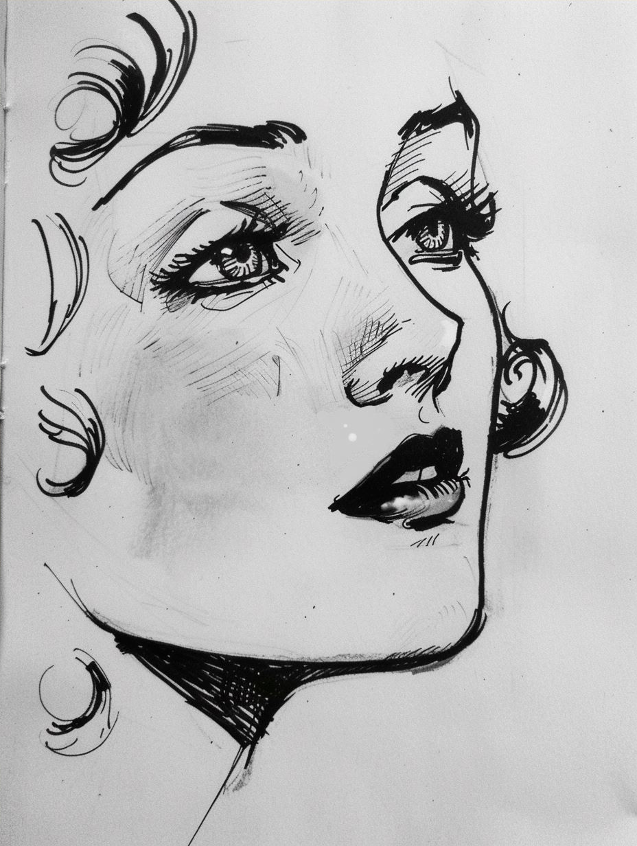 Elegant Ink and Watercolor Portrait