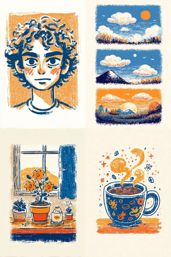 Azure Curls and Amber Glow