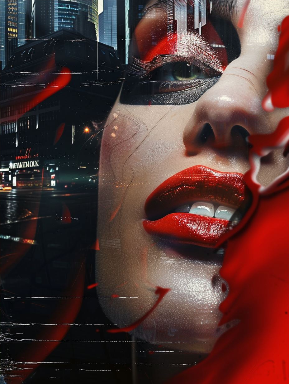 Fragmented Crimson Neon Portrait