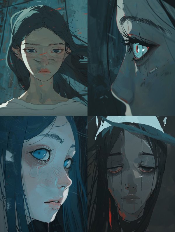 Melancholy Gaze in Teal Hues