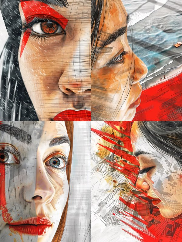 Fragmented Crimson Portrait Study