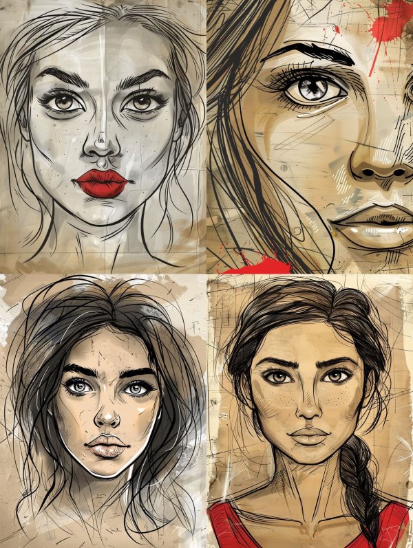 Urban Sketch Red Lip Portrait