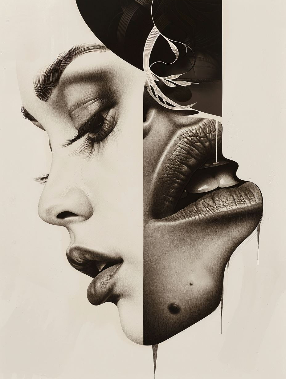 Surrealist Monochrome Fluid Portrait