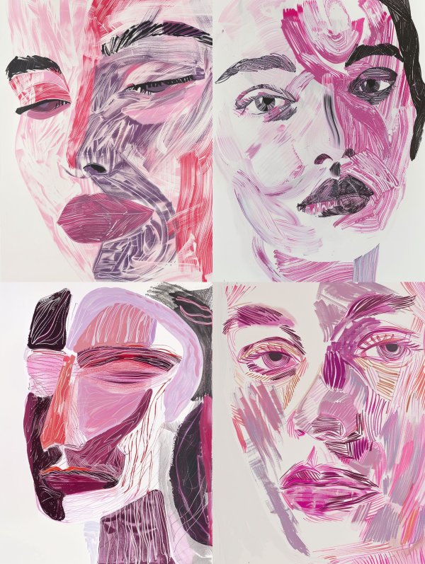 Fragmented Portraits in Magenta Hues