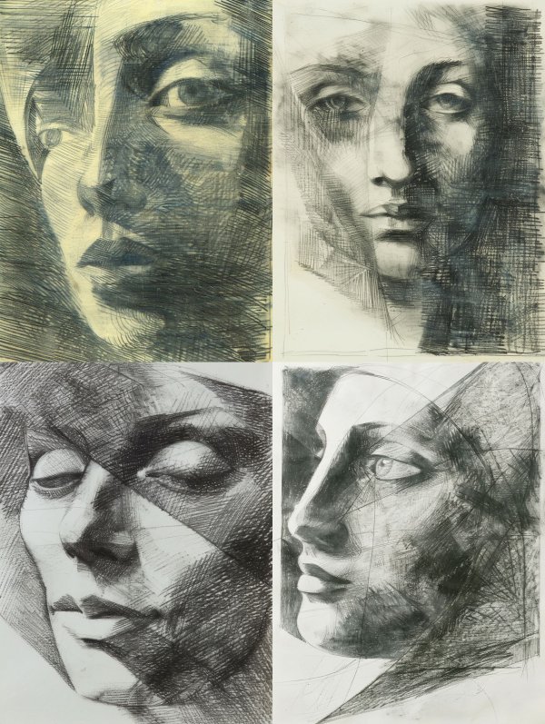 Shadowed Gaze in Charcoal Hatching