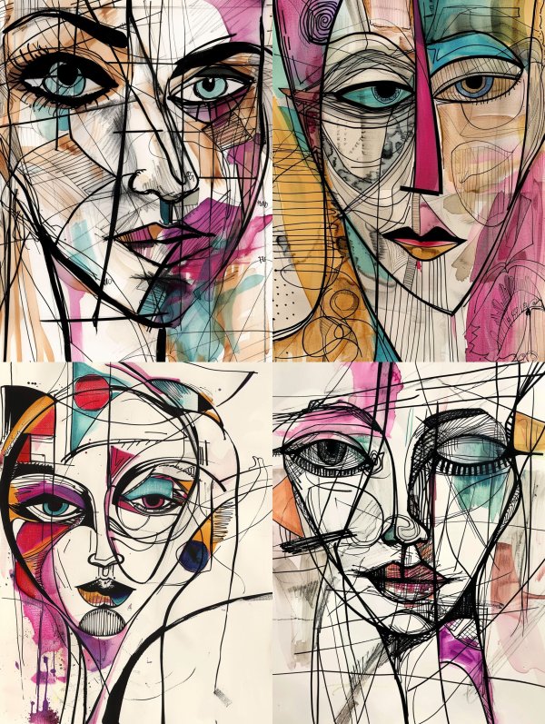 Fragmented Faces in Abstract Ink