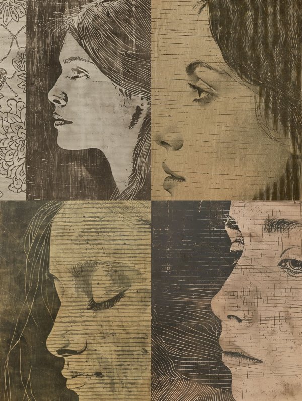 Vintage Sepia Linocut Portrait
