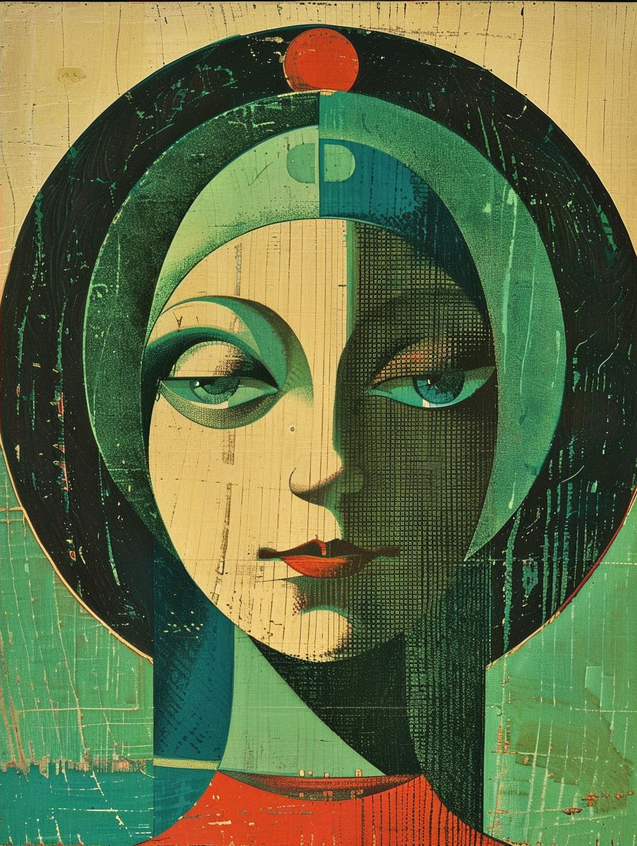 Geometric Prism Portrait in Teal