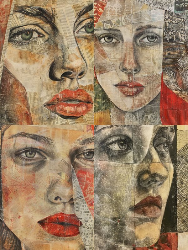 Fragmented Portraits in Mixed Media