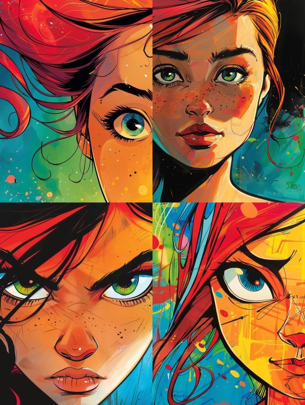 Vibrant Crimson Comic Portrait