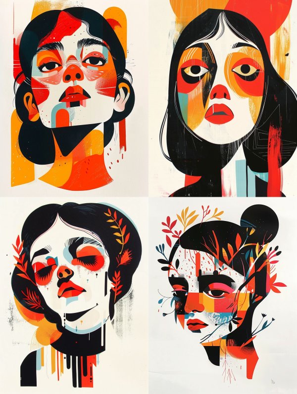 Abstract Geometric Portrait in Crimson