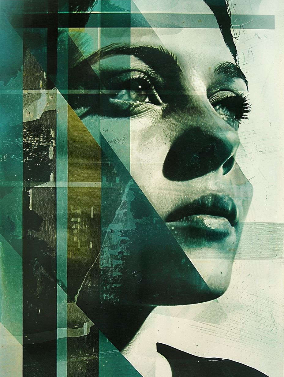 Abstract Teal Fragmented Portrait