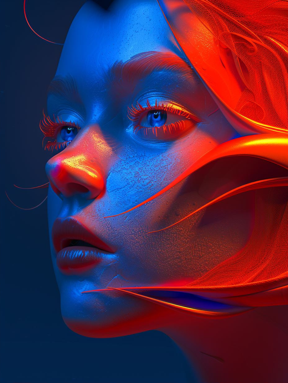 Neon Contrast Cybernetic Portrait