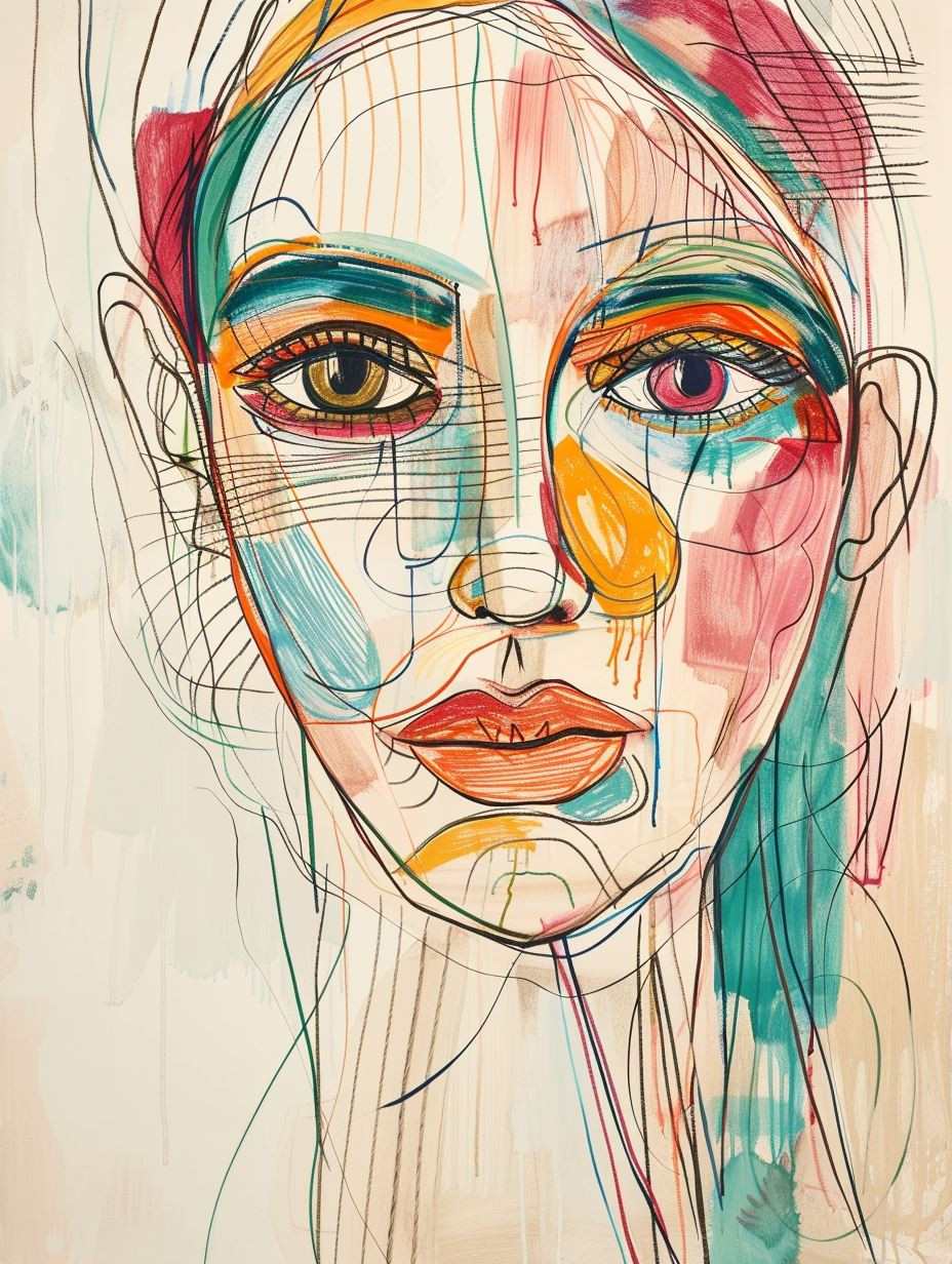 Fragmented Soul in Vibrant Lines