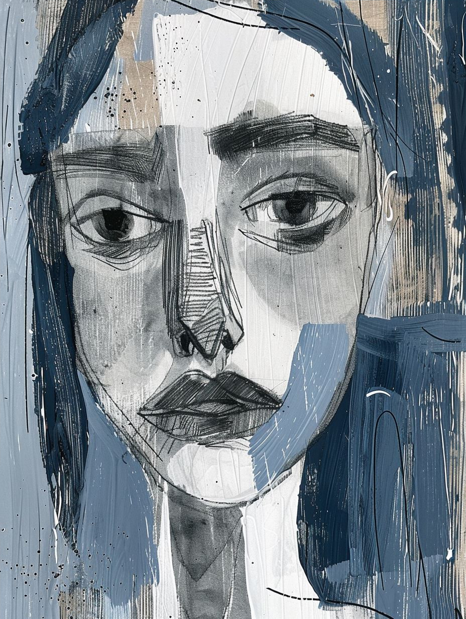 Abstract Blue Fragmented Portrait