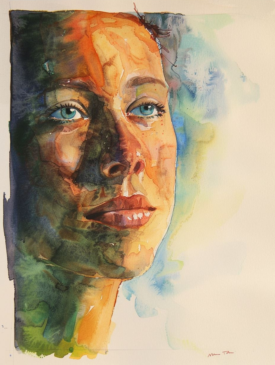 Sun-Drenched Watercolor Portrait Study