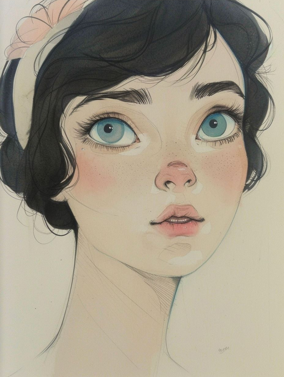 Ethereal Gaze in Ink Wash