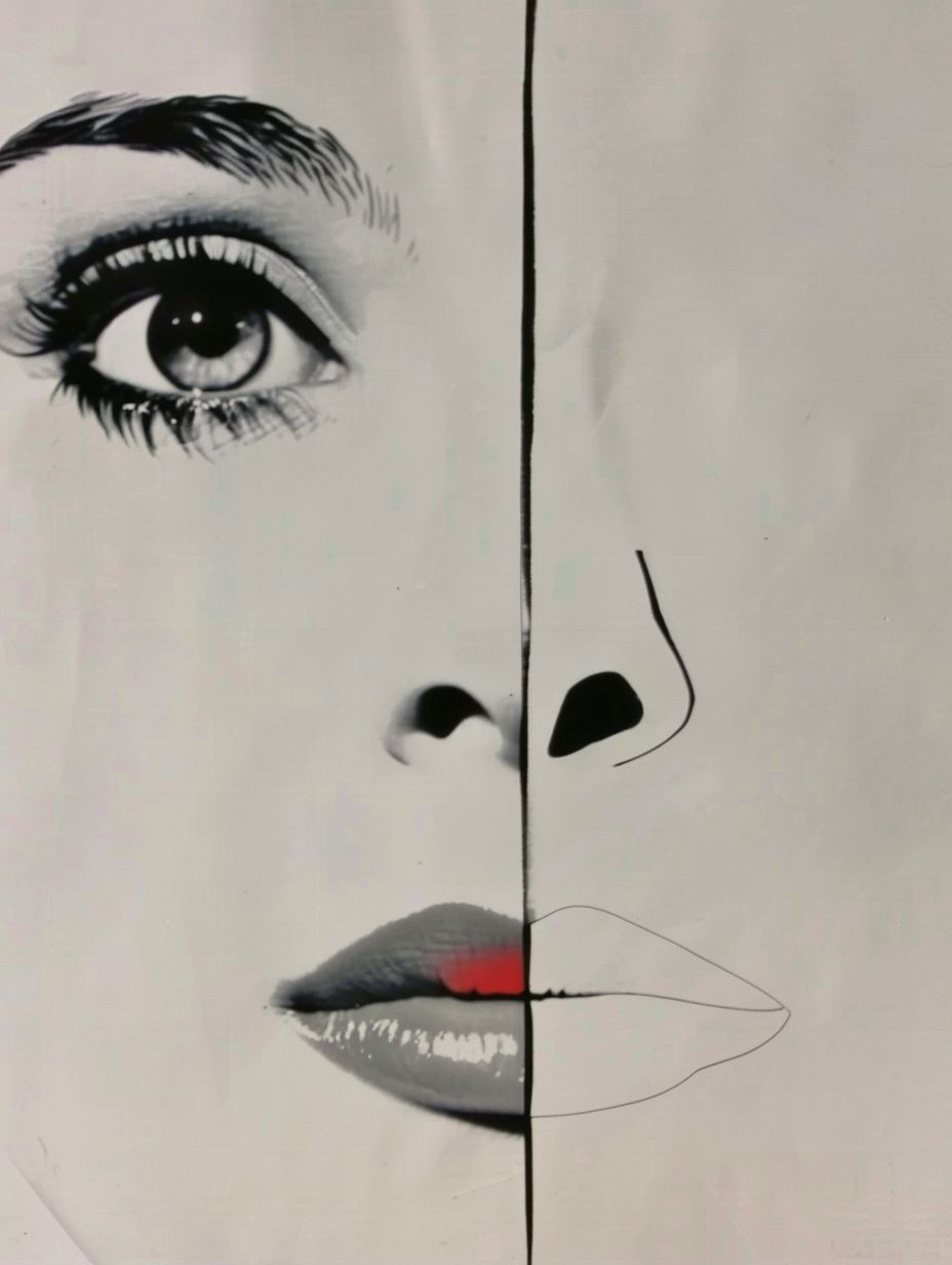 Crimson Veil Modernist Portrait