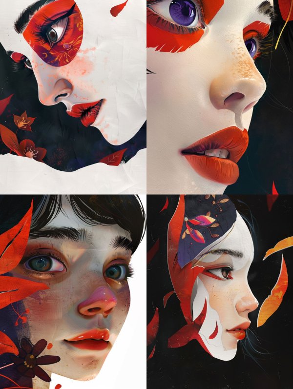 Crimson Petals Porcelain Mask