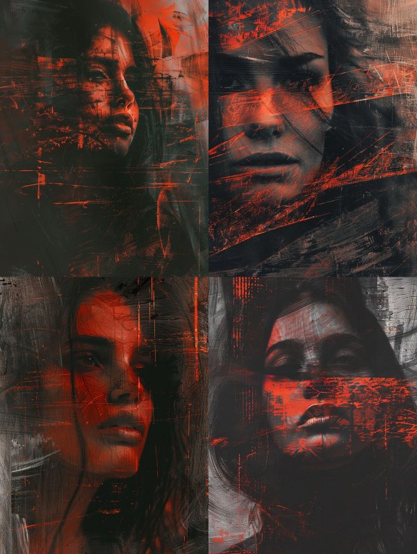 Crimson Shadows Abstract Portraits