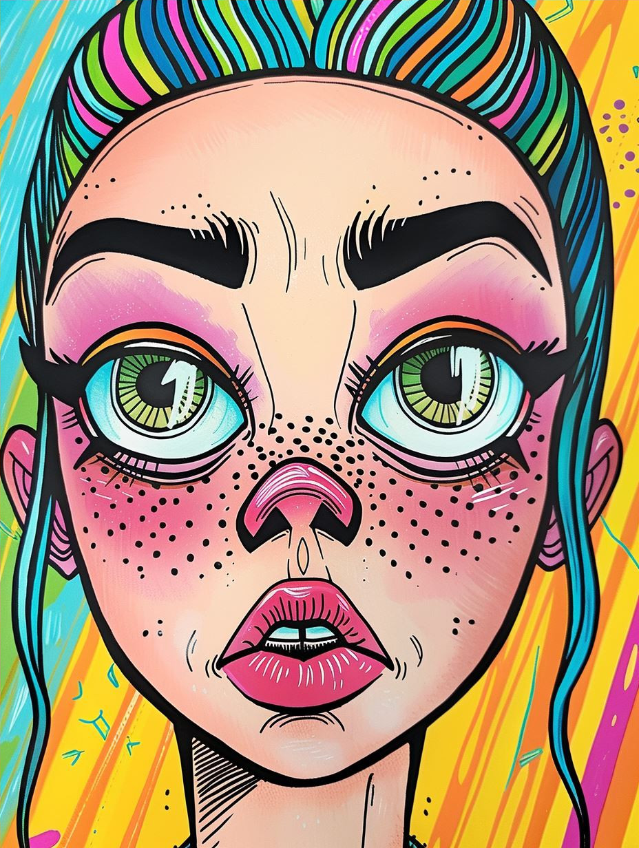 Vibrant Whimsical Pop Art Portrait