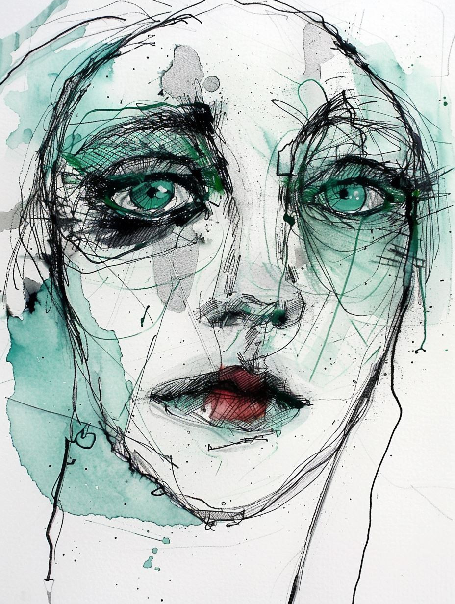 Abstract Ink and Watercolor Portrait