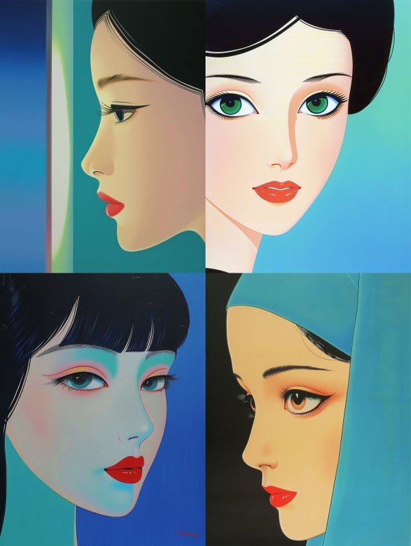 Serene Gaze in Cyan Hues