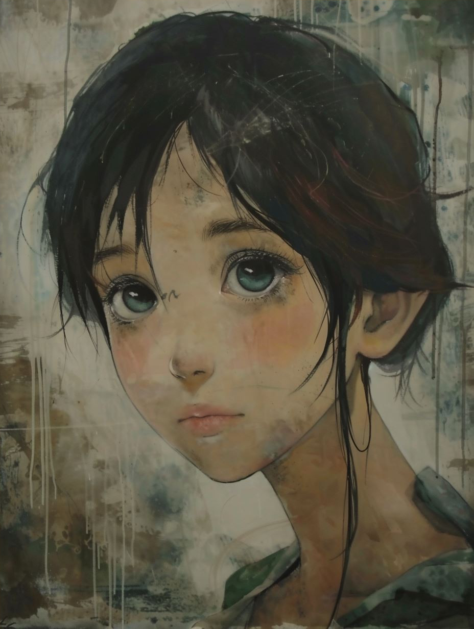 Melancholic Ink Wash Portrait