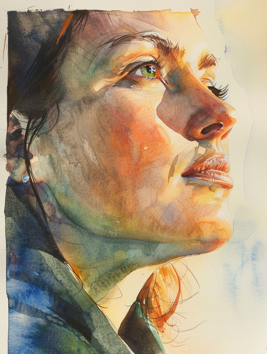 Sun-Drenched Watercolor Portrait Study