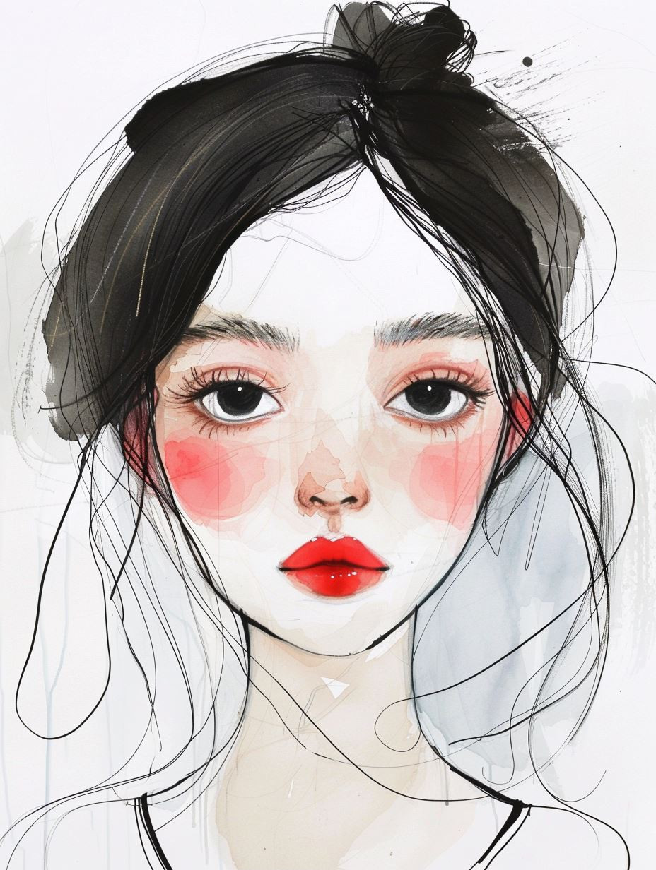 Ethereal Ink and Watercolor Portrait