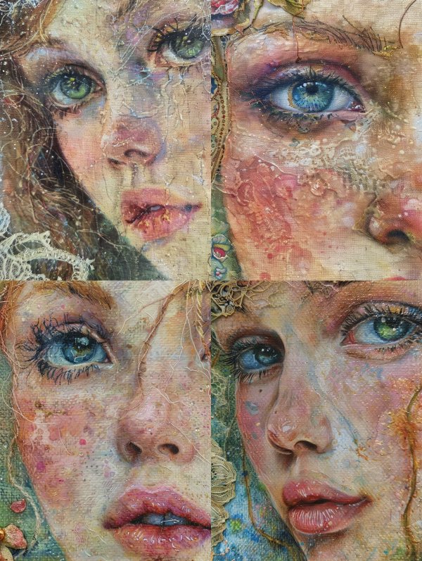 Ethereal Gaze in Cracked Canvas