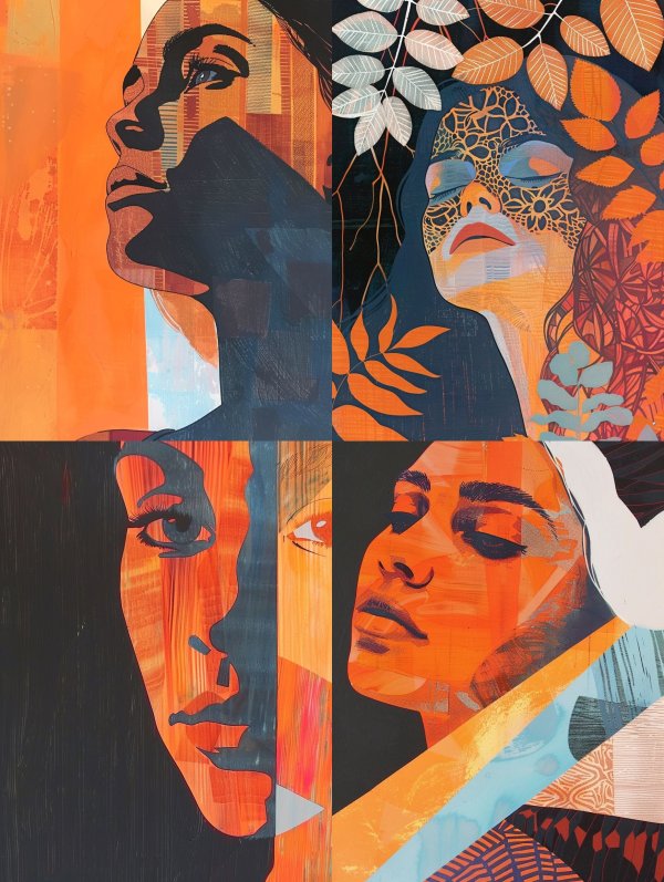 Abstract Geometric Portrait in Amber