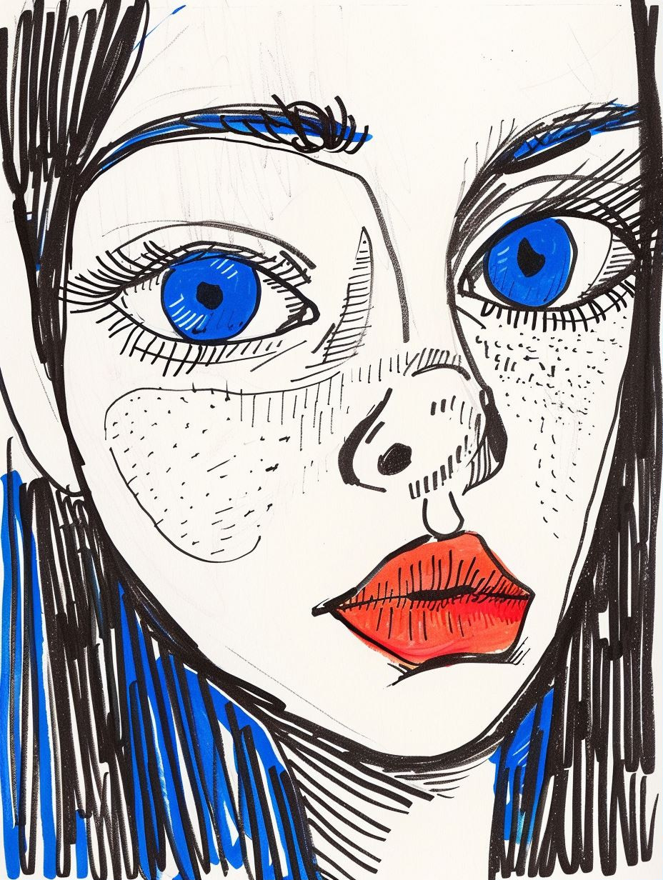 Electric Blue Ink Portrait