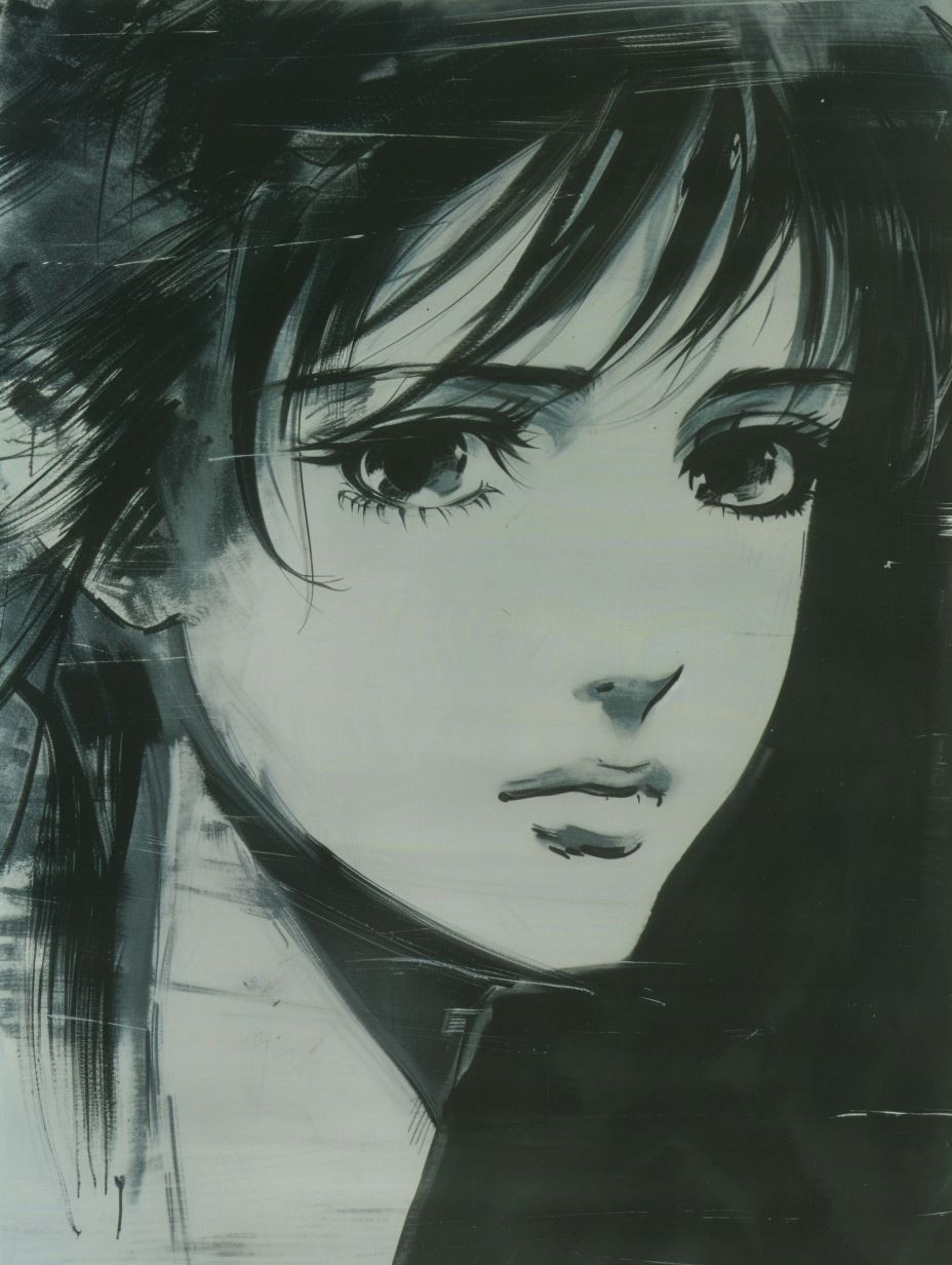 Melancholy Ink Wash Portrait