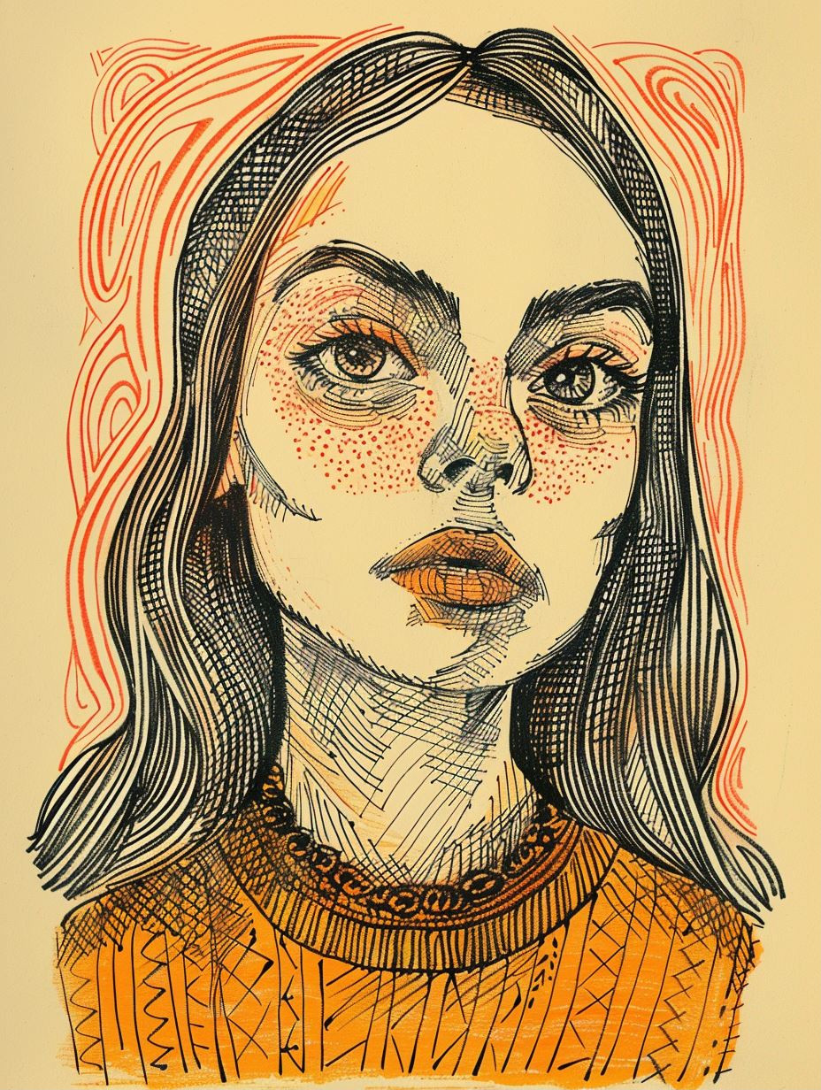 Hatched Portrait in Amber Tones