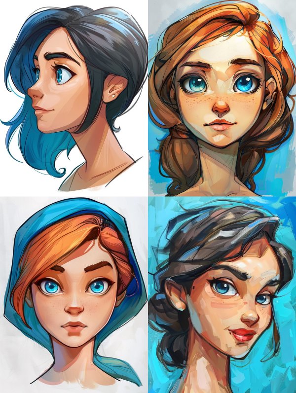 Azure Tresses Digital Portrait