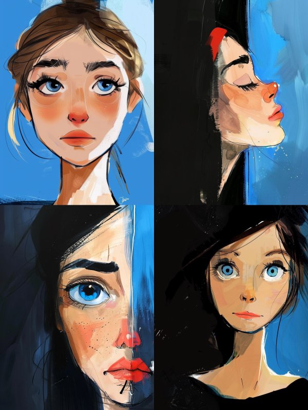 Azure Gaze Digital Portrait