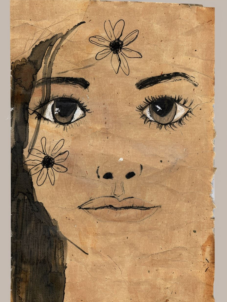 Rustic Ink Portrait on Parchment