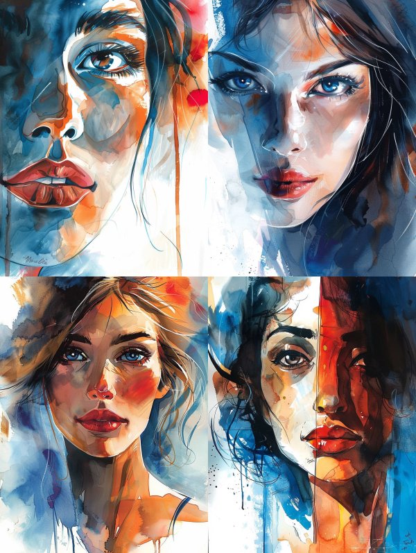 Abstract Watercolor Portrait in Blue